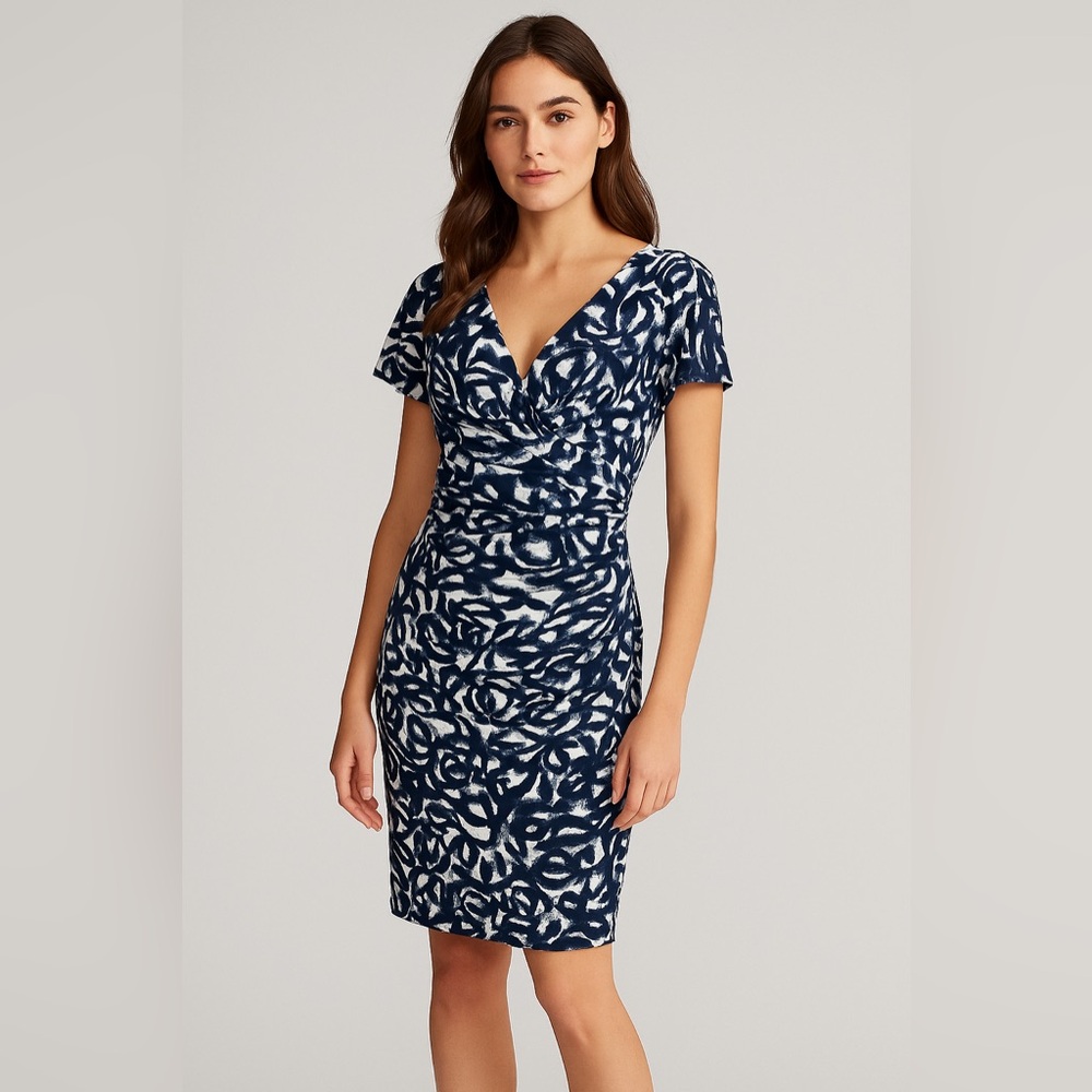 Ralph Lauren Navy and White Midi Dress